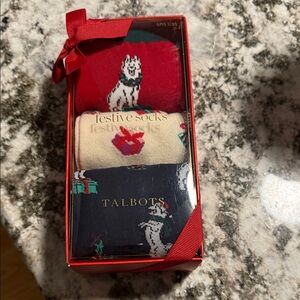 Talbots Holiday Dog Socks Trio - Red, Cream, Navy